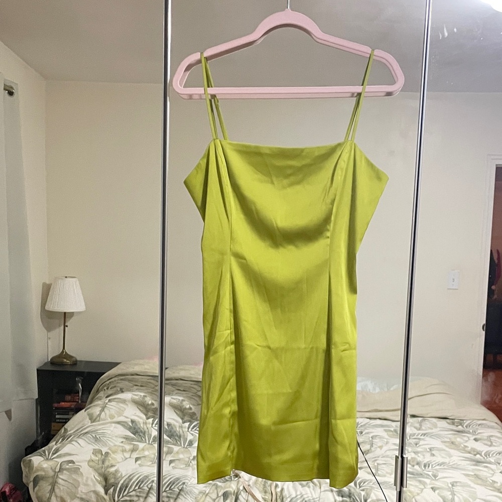 Aritzia Sunday Best Shimmer Green Satin Dress
